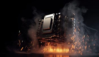 Dramatic scene of computer components undergoing intense overclocking and overheating Computer components undergoing intense overclocking and overheating. Generative AI